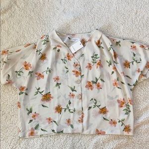 ELODIE Button Front Floral Print Blouse